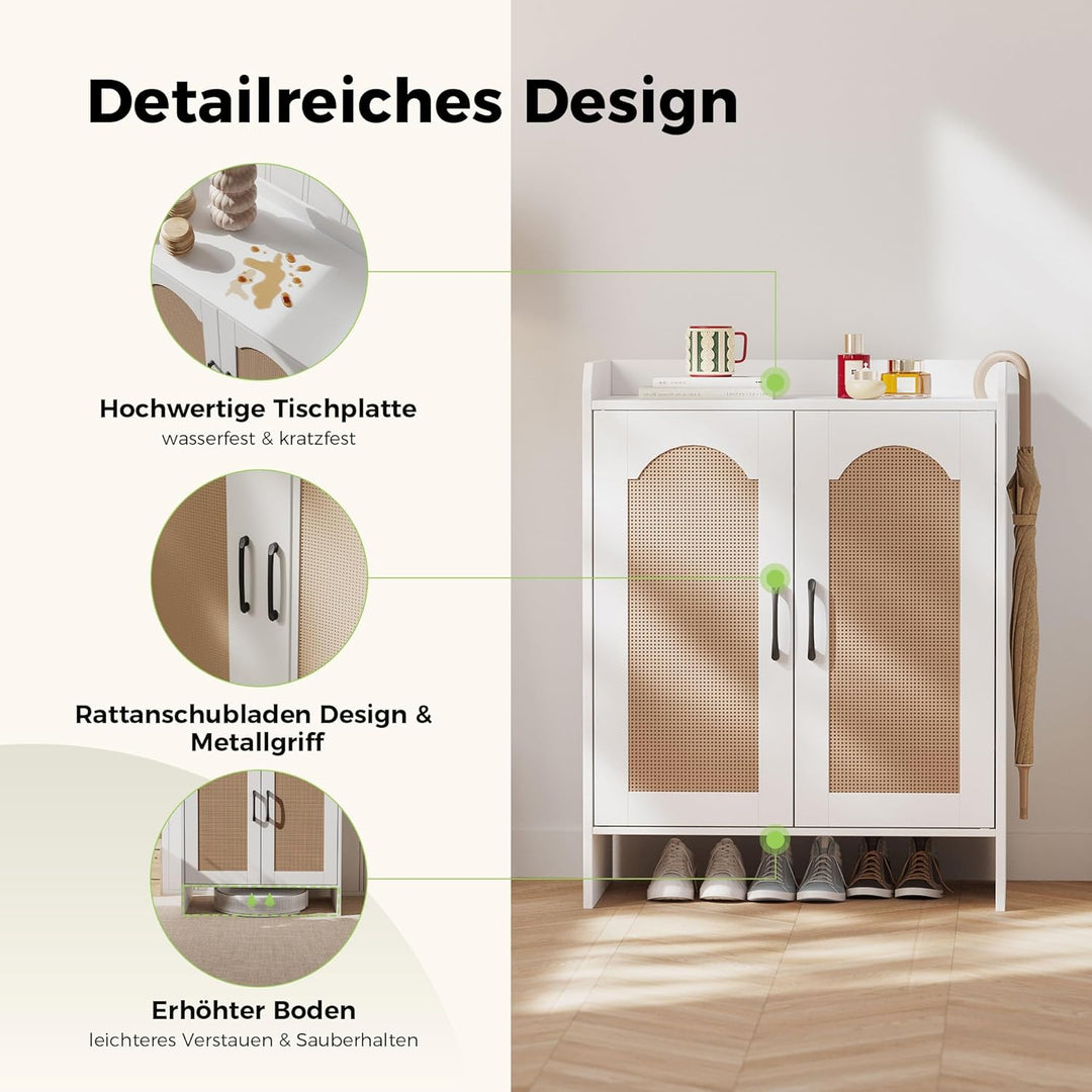Mericonia Schuhschrank, 5-stöckiger Rattan-Schuhschrankmit 2 Holztüren, Eingangsbereich-Speicher, St