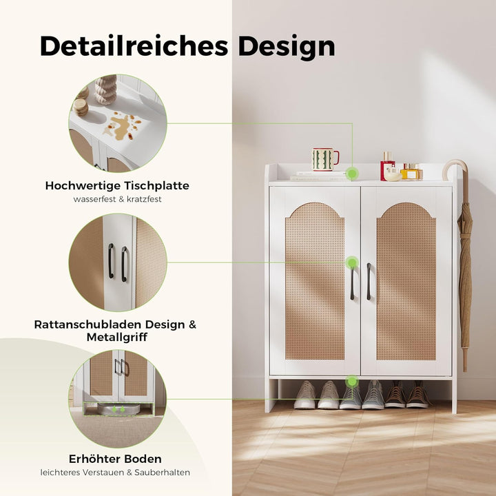 Mericonia Schuhschrank, 5-stöckiger Rattan-Schuhschrankmit 2 Holztüren, Eingangsbereich-Speicher, St
