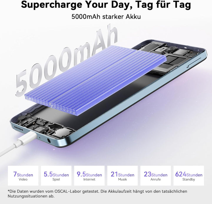 OSCAL Flat 2C Handy Ohne Vertrag Günstig Android 14, 6GB+64GB/2TB SD, Octa-Core 6,56" HD+, 5000mAh A
