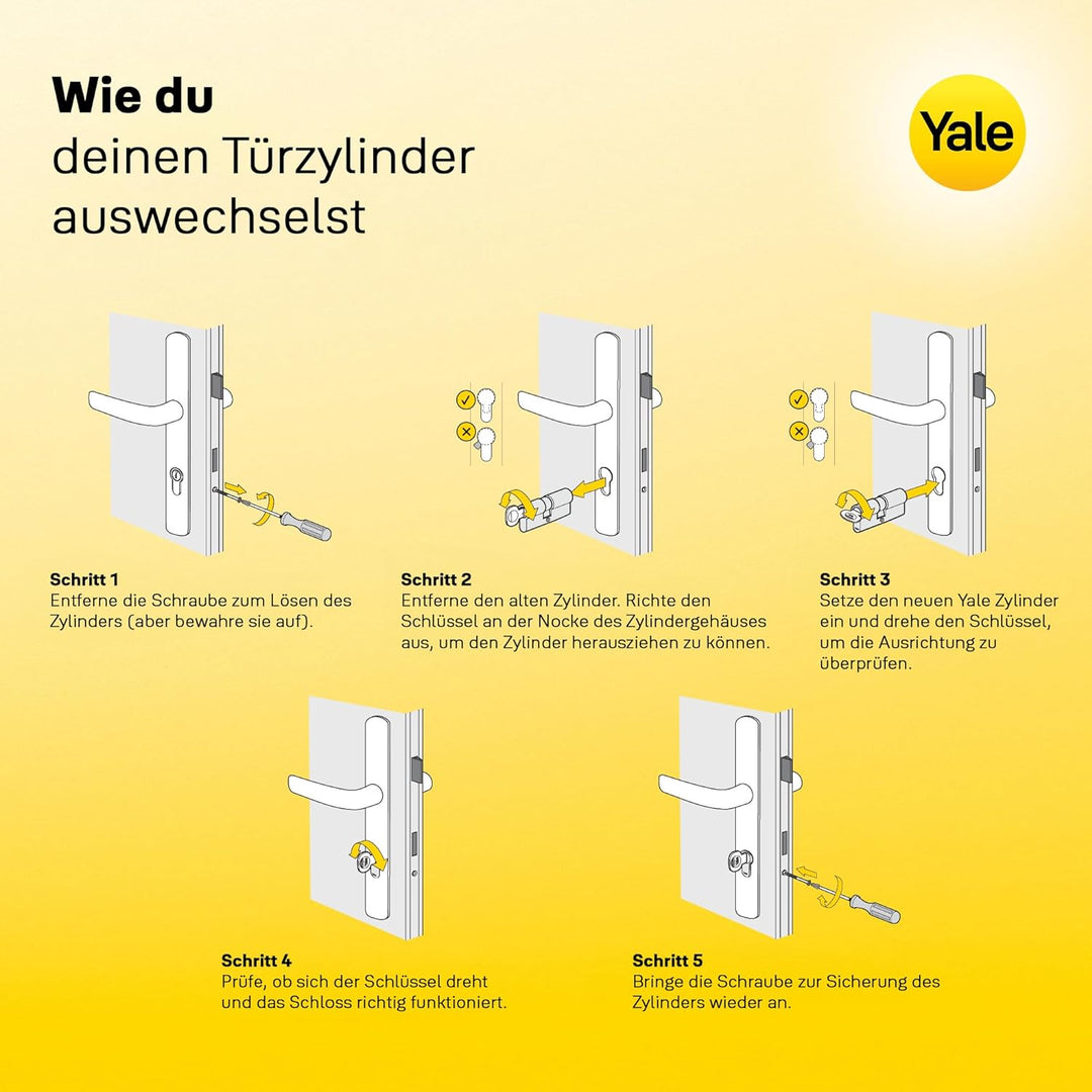 Yale Europrofil Doppelzylinder 2100, Not- & Gefahrenfunktion, 30/40, Nickel satiniert 30x40 mm, 30x4