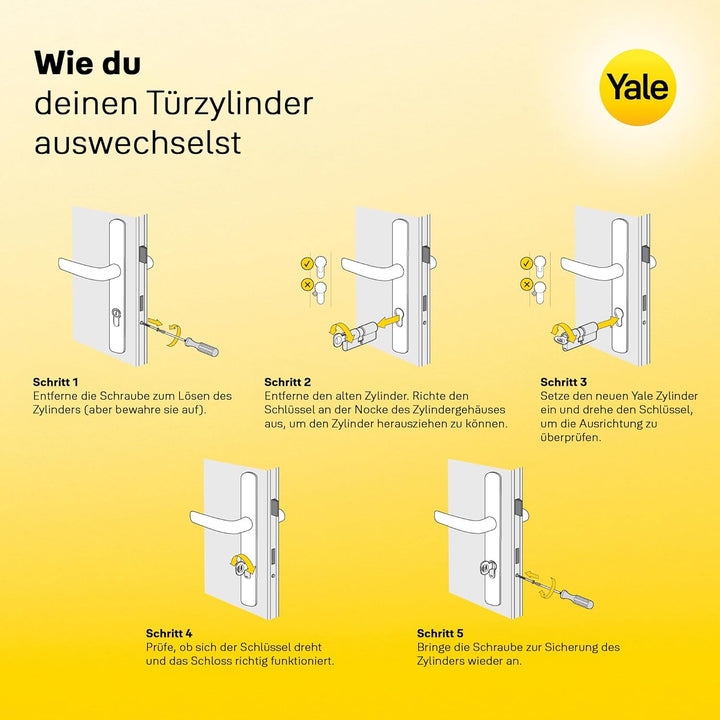 Yale Europrofil Doppelzylinder 2100, Not- & Gefahrenfunktion, 30/40, Nickel satiniert 30x40 mm, 30x4