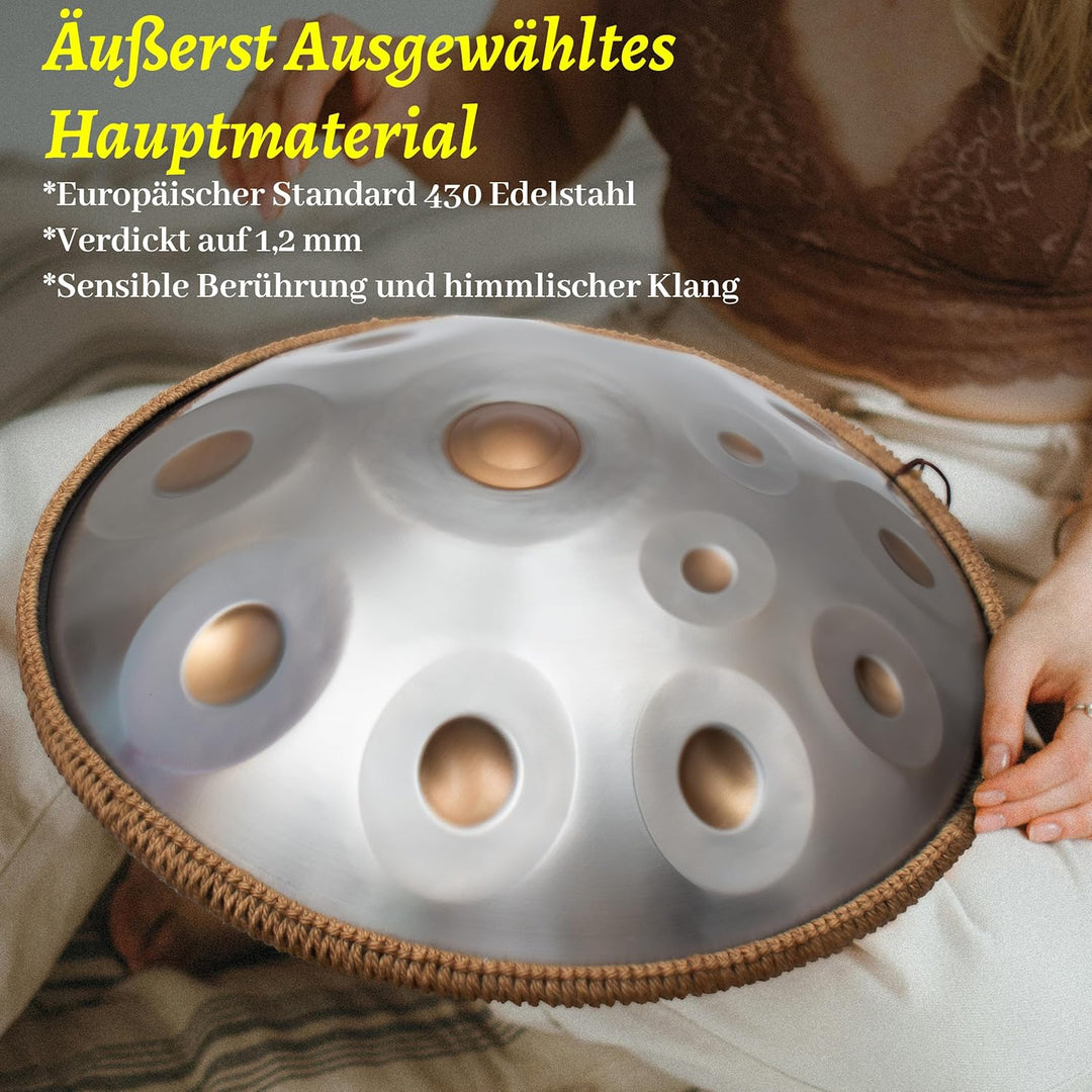 Handpan 440 HZ Fortgeschrittene, Stahltrommel 14 Töne 22 Zoll, Hand Pan in D-Moll, Hand Drum mit Dru