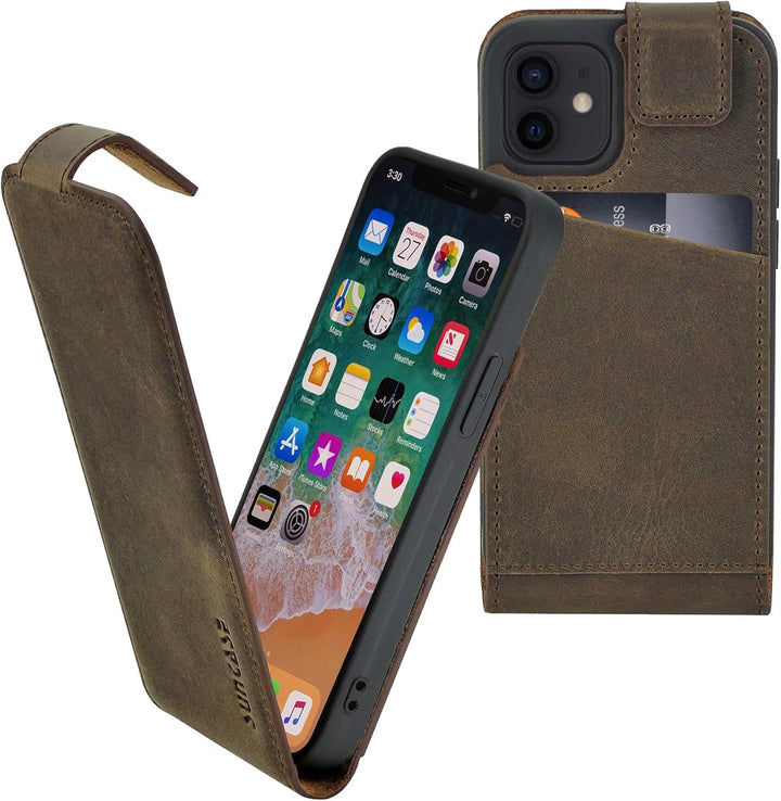 Suncase Original Flip-Style (Ultra-Slim) kompatibel mit iPhone 12 Mini (5.4") Hülle Ledertasche Tasc