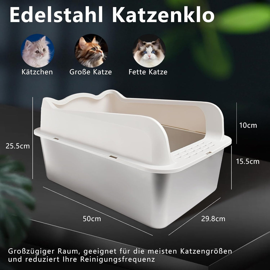 HOUSLUX XXL Katzenklo,Grosses Katzentoilette 50 * 35 * 25 cm Niemals Gerüche, Rostfrei, Antihaft Gla
