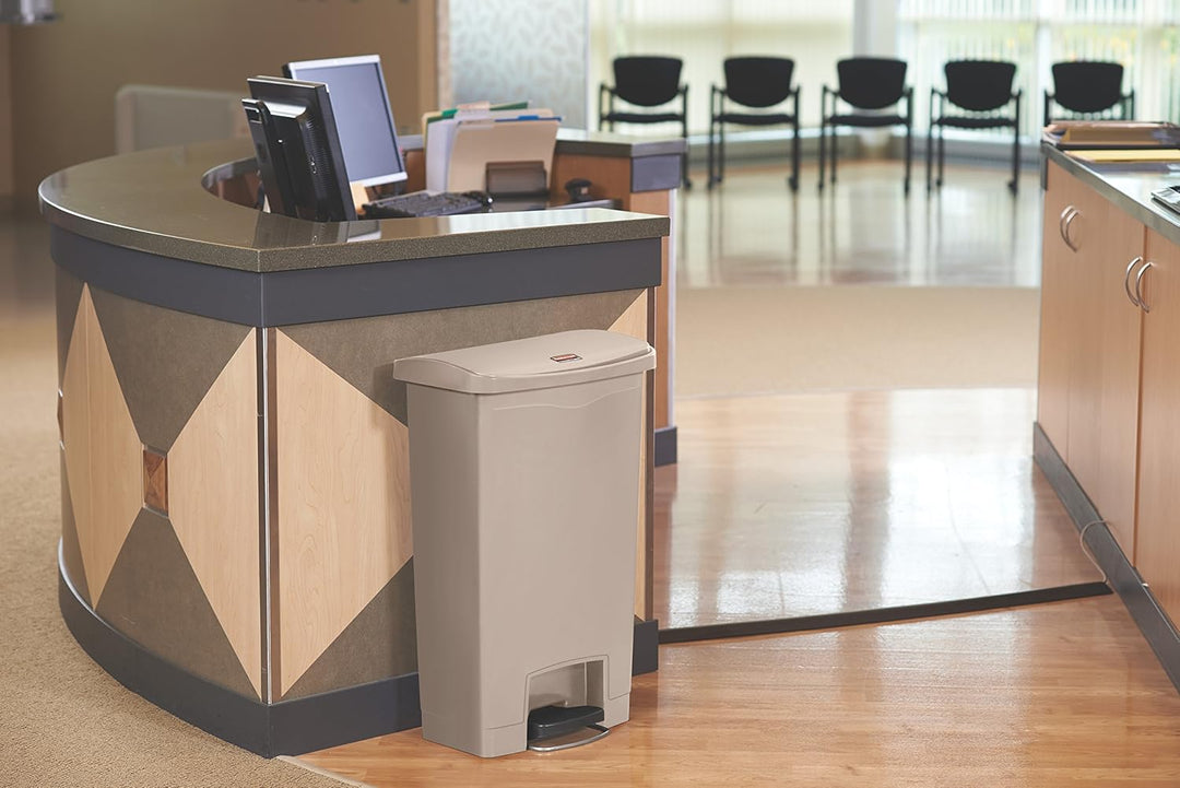 Rubbermaid Commercial Products Slim Jim 1883458 50 Litre Front Step Step-On Resin Wastebasket - Beig