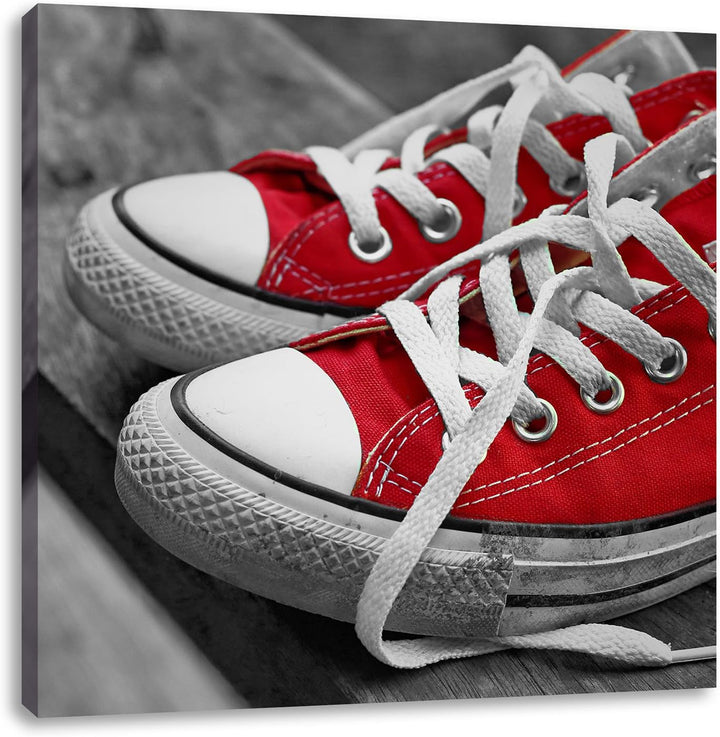Pixxprint Coole rote Chucks Schuhe schwarz/weiss, Format: 70x70 auf Leinwand, 70x70