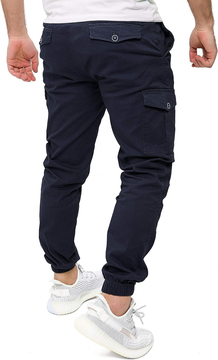 PITTMAN Darius - Herren Cargo Hose - Baumwoll Cargohosen - Cargo Jogger 28W / 30L Blau (Sky Captain