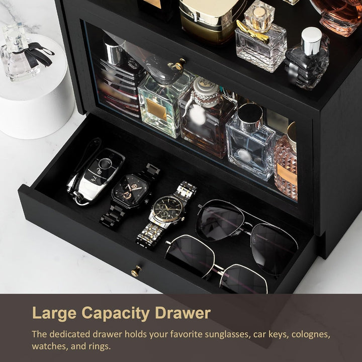 Parfüm Organizer Für Männer & Frauen, Parfum Organizer aus Holz mit Schublade, Grosse Kapazität Stau