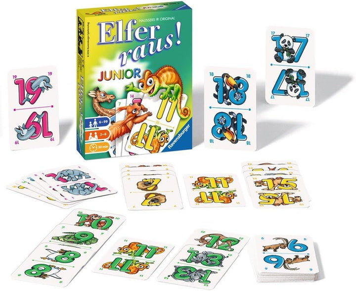 Ravensburger - 20760 Elfer Raus! Junior - Gesellschaftsspiel für 2-6 Spieler, Spiel ab 6 Jahren für