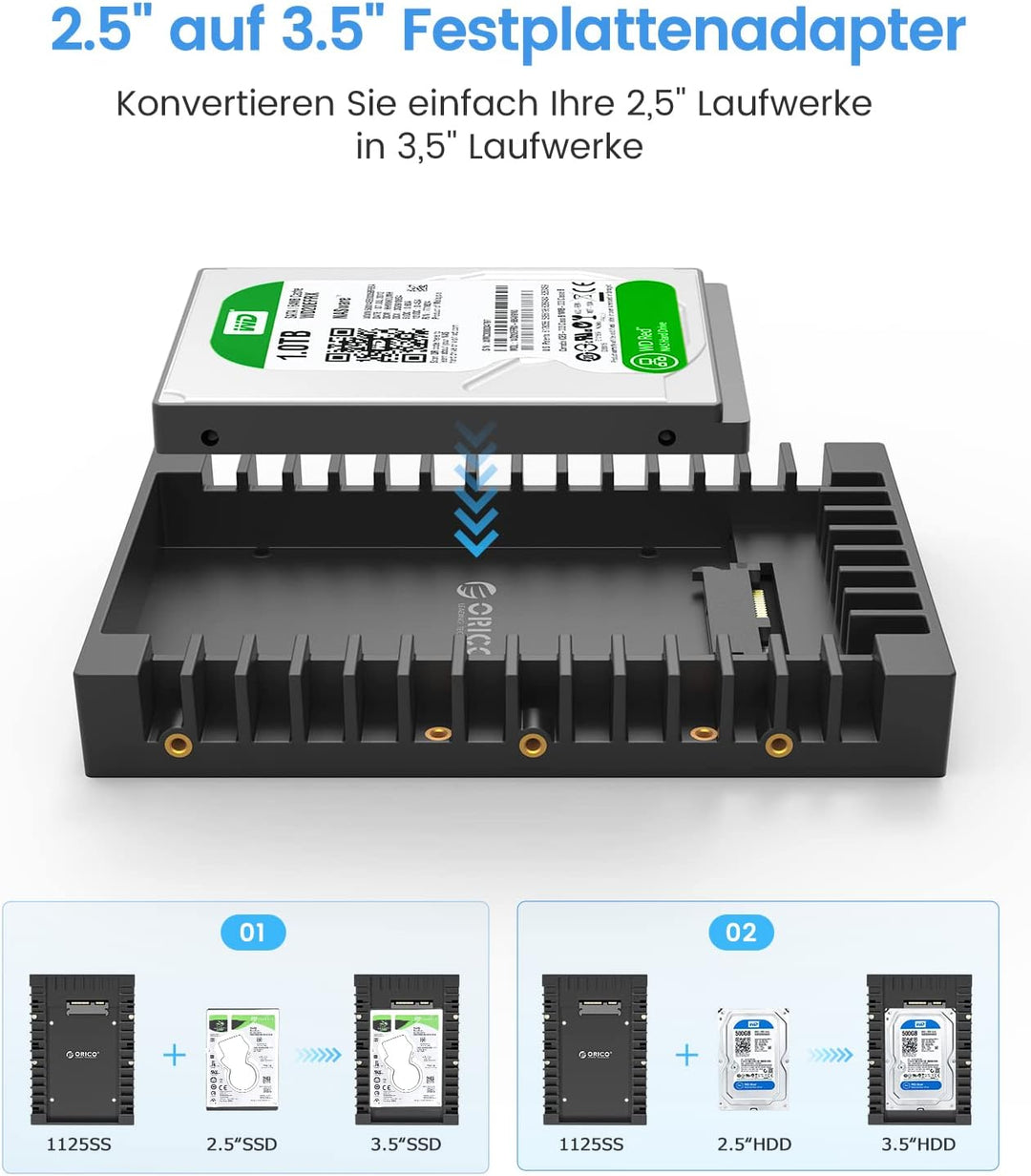 [2 Stück] ORICO 2,5" auf 3,5" interner Festplattenadapter Konverter Einbaurahmen Wechselrahmen, für