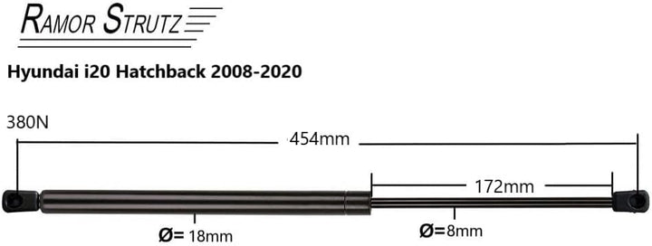 2x Gasfeder Dämpfer Heckklappe Kompatibel mit Hyundai i20 5 Door 2008-2020. Gasdruckfeder Heckklappe