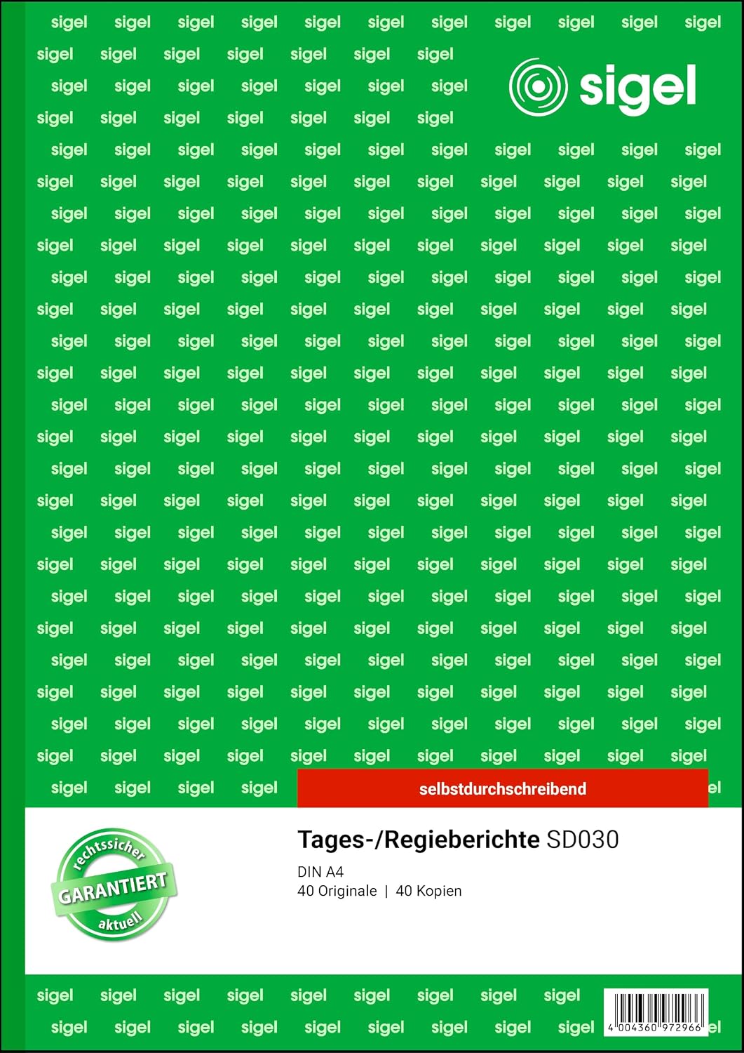 SIGEL SD030/5 Tagesbericht / Regiebericht A4, 2x40 Blatt, selbstdurchschreibend, 5er Pack 5 Stück, 5