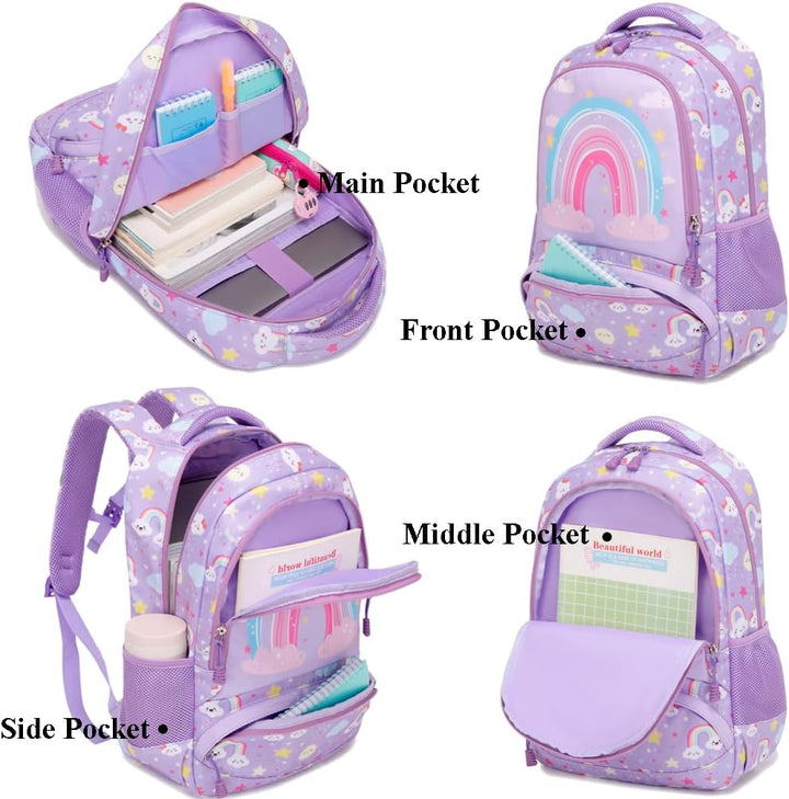Kimwadalh Kinderrucksack Mädchen Rucksack Leichtgewicht Schulrucksack Regenbogen Schulranzen für Mäd