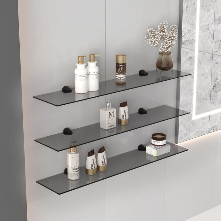 Euro Tische Glasregal Wandregal - Grau, 6mm Sicherheitsglas, Regal aus Glas, Glasablage, Glasboden i