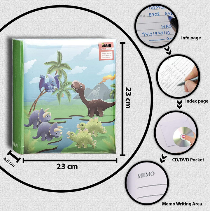 ARPAN Kinderalbum, Dinosaurier in prähistorischer Szene zum Einschieben für 200 Fotos, 10 x 15 cm, B
