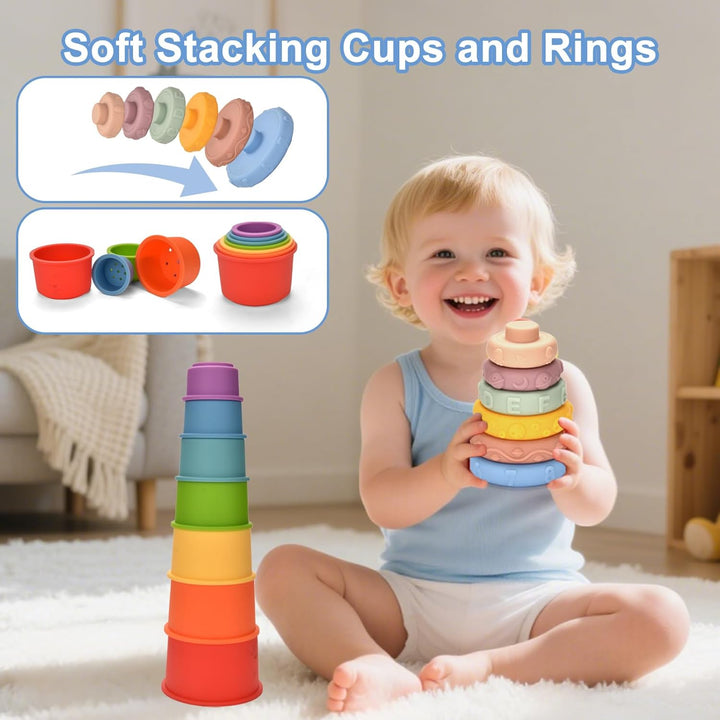 Montessori-Babyspielzeug für 6 bis 12 Monate,7-in-1-Stapelspielzeug und Entwicklung der sensorischen