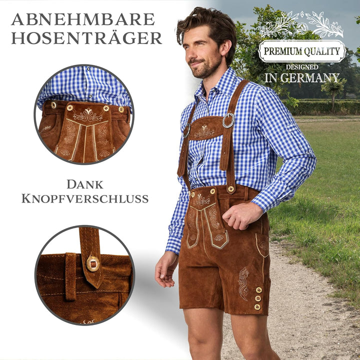 STEIGENHÖFER Lederhose Herren Tracht kurz - Anton - Trachtenhose mit Trägern - 100% Rindsleder - Tra