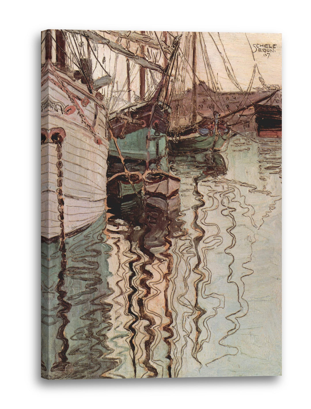 Printed Paintings Leinwand (60x80cm): Egon Schiele - Segelschiffe im wellenbewegtem Wasser (Der H 60
