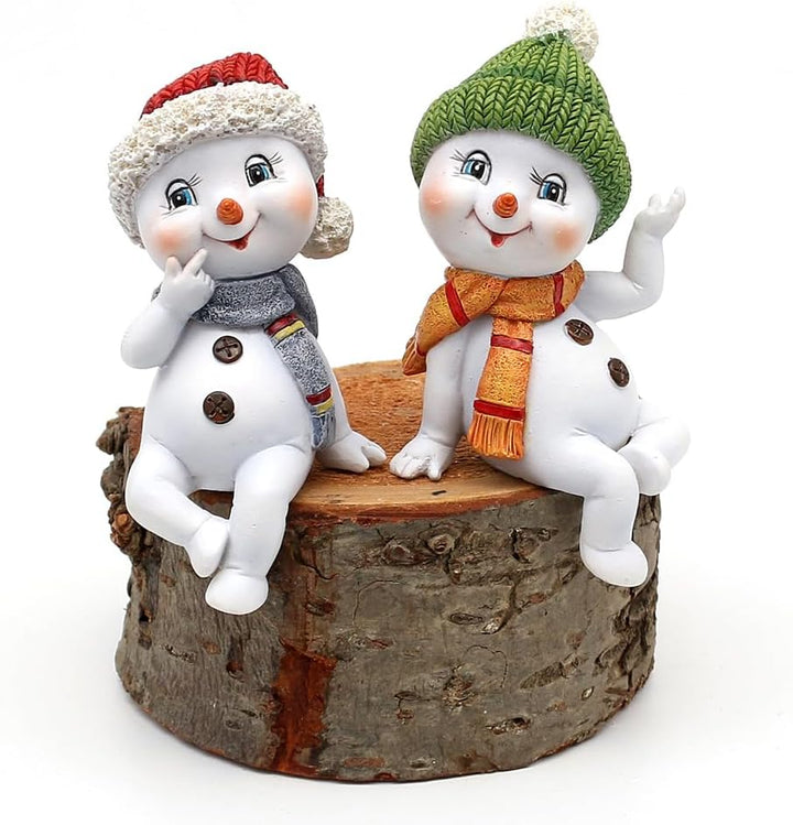 Dekohelden24 Schneekinder mit Mütze und Schal in rot-grün als Kantensitzer im 2er Set, L/B/H je Figu