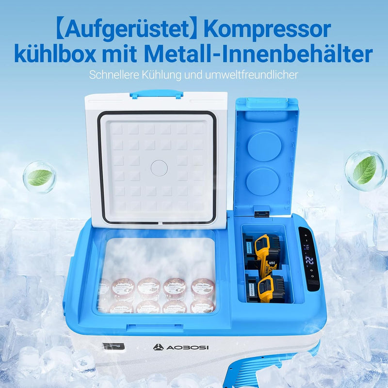 AAOBOSI Kompressor Kühlbox 23L, Kühlbox Auto -20 °C bis 20 °C，Kühlbox 12V 230V für Garagen, Auto, Lk