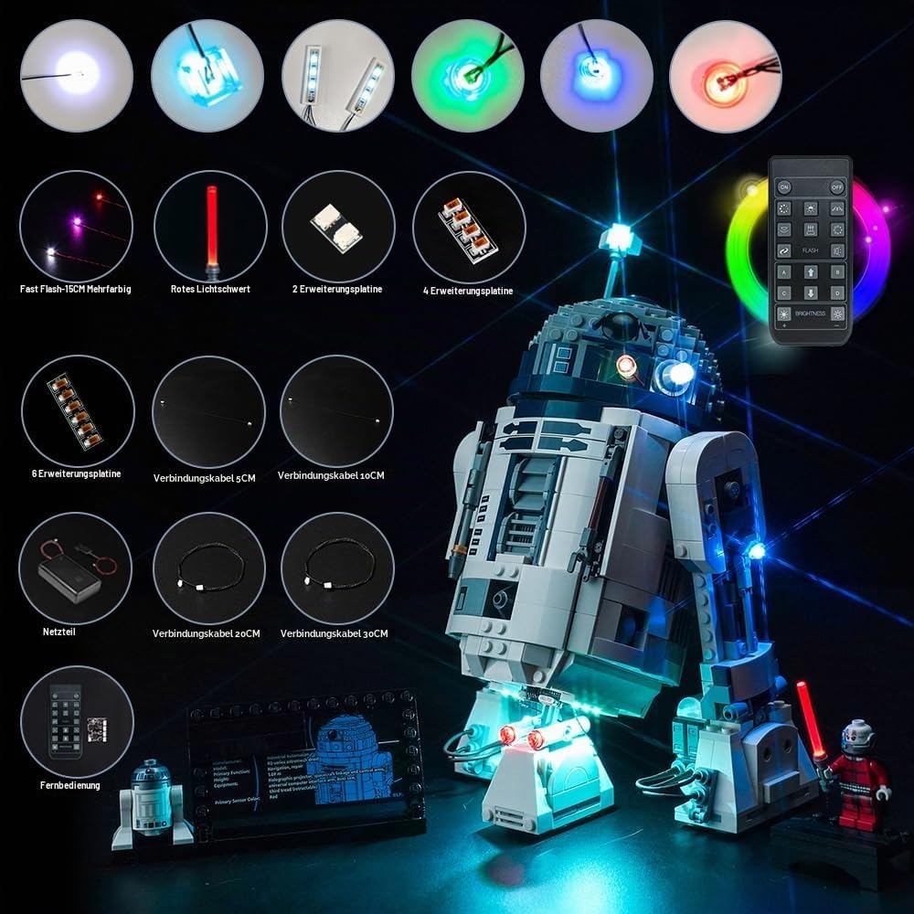 LocoLee Licht Kompatibel mit Lego R2-D2 Droid, Nur Lichter Set - Kein Modell, Licht BeleuchtungSet C