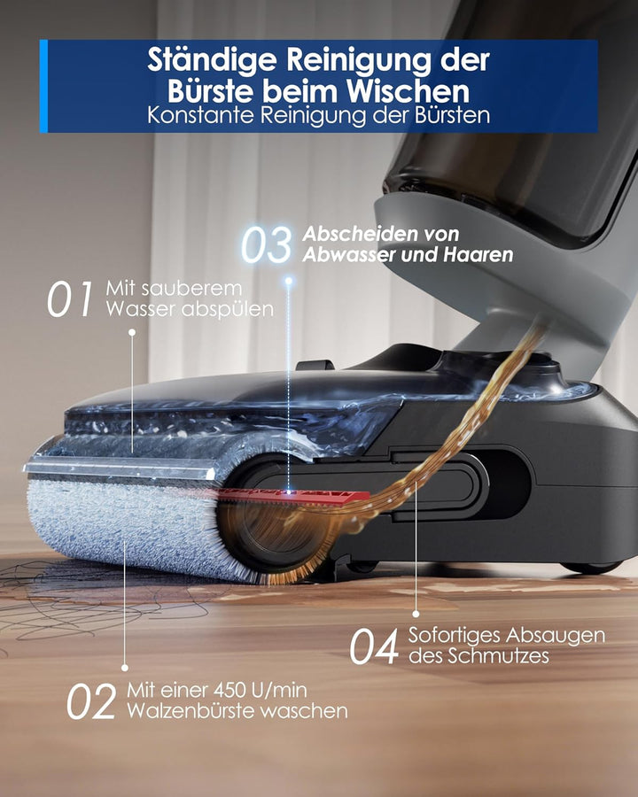 Tineco FLOOR ONE i5 Stretch Nass Trockensauger, 2‑in‑1 Saugen & Wischen, 180° Lay-Flat Waschsauger,