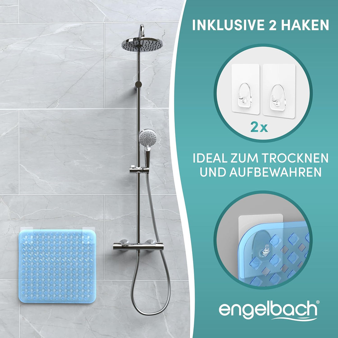 Engelbach® Duschmatte rutschfest 53x53cm - Inklusive Haken zum Aufhängen - 100% BPA-frei - Antirutsc