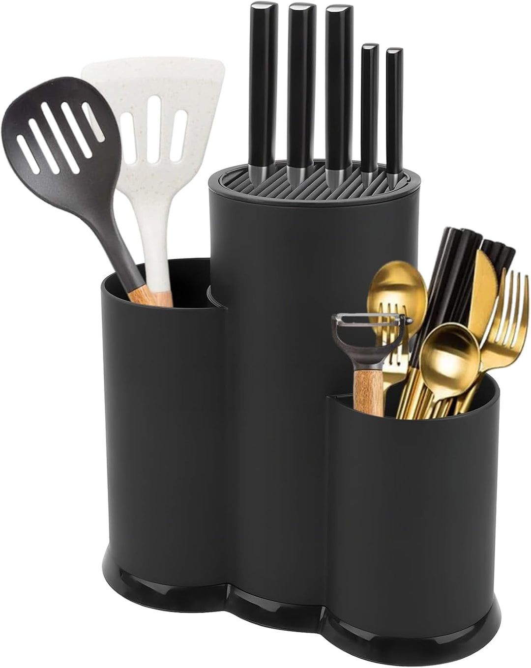 3 in 1 Messerblock Ohne Messer Schwarz Küchenutensilienhalter Messerhalter mit Schlitzen Knife Holde