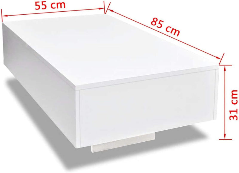 Susany Couchtisch Wohnzimmertisch Kaffeetisch MDF Rechteckige Sofatisch Hochglanz-Finish Tisch Weiss