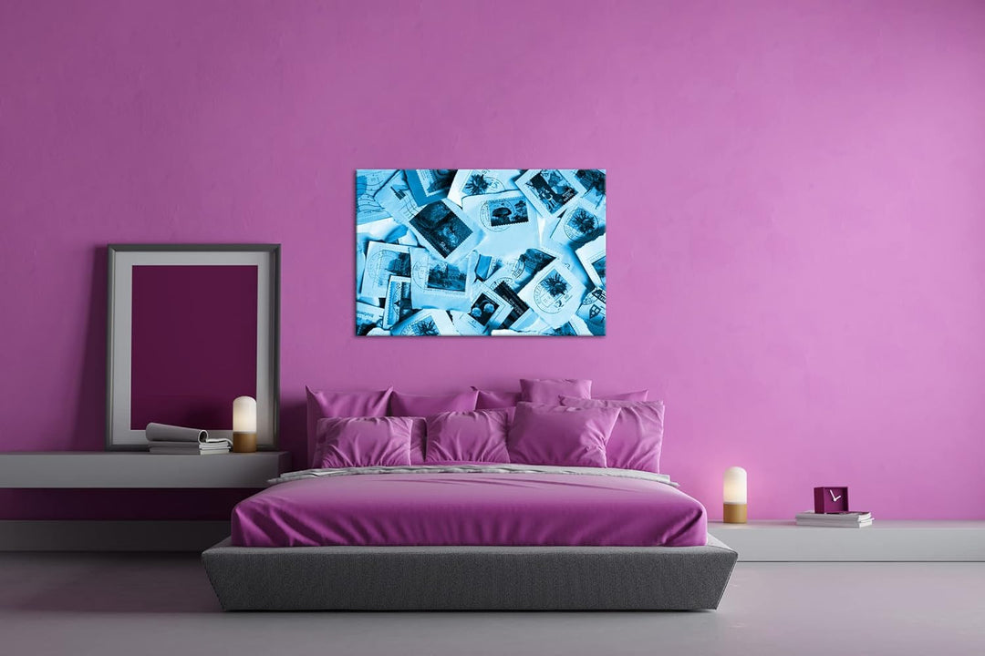 deyoli grosse Sammlung an Briefmarken Format 80x60 Effekt: Monocrome Blau als Leinwandbild, Motiv fe