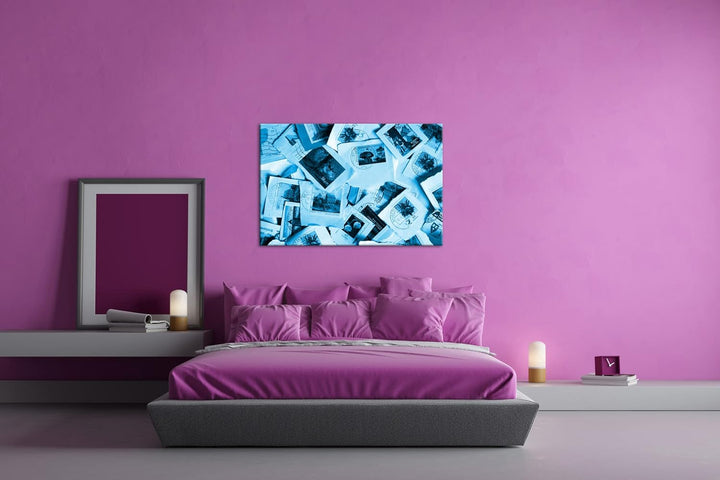 deyoli grosse Sammlung an Briefmarken Format 60x40 Effekt: Monocrome Blau als Leinwandbild, Motiv fe
