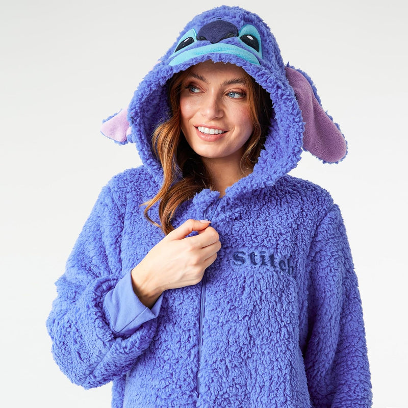 Disney Stitch Onesie Damen & Teenager, Lilo und Stitch Fleece Einteiler Damen mit Kapuze & Ohren Ges