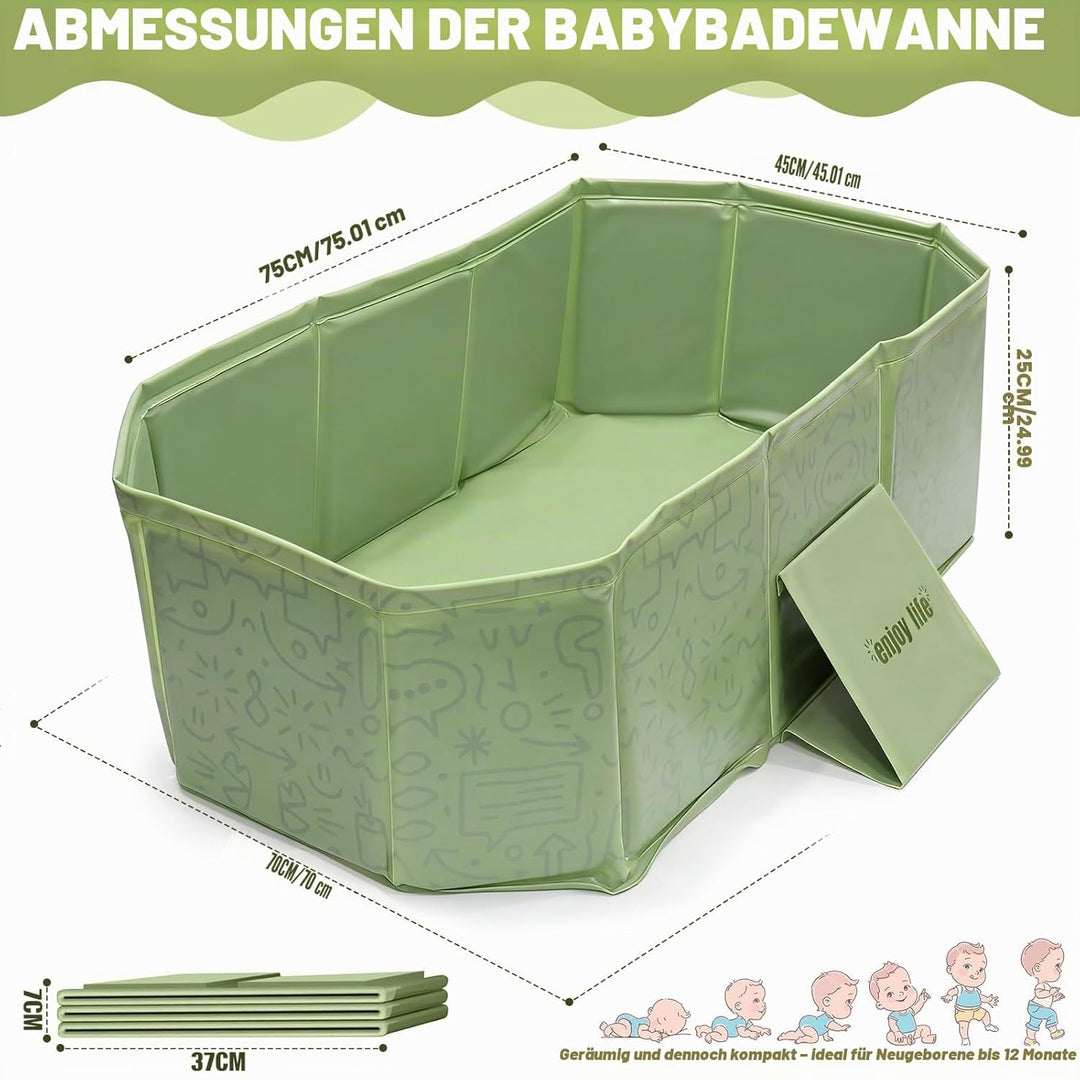 Faltbare Babybadewanne mit Ablaufstopfen, 75 × 45 cm – Platzsparende, rutschfeste Badewanne für Neug