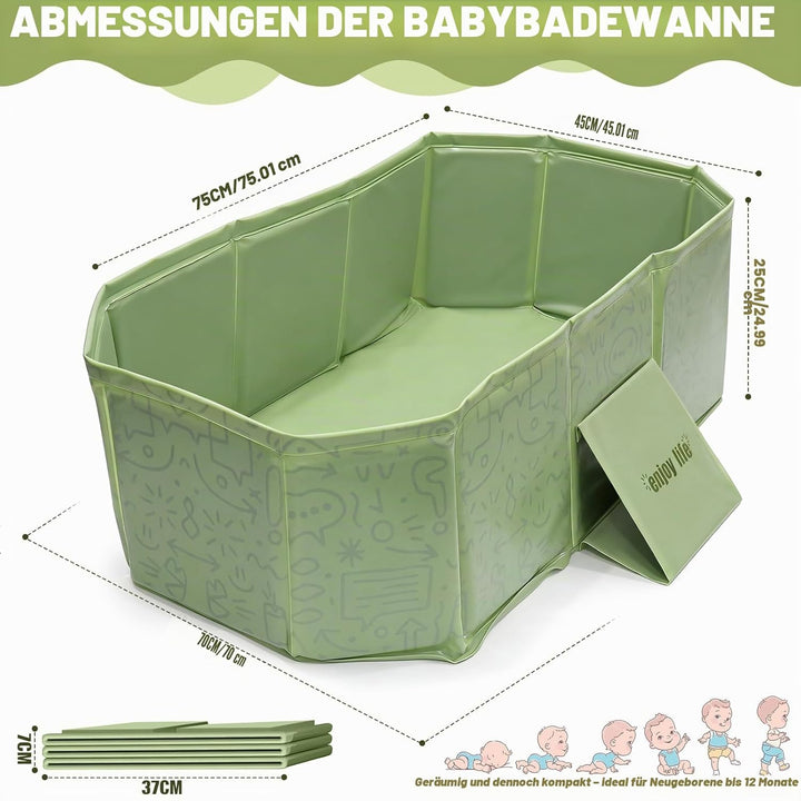 Faltbare Babybadewanne mit Ablaufstopfen, 75 × 45 cm – Platzsparende, rutschfeste Badewanne für Neug