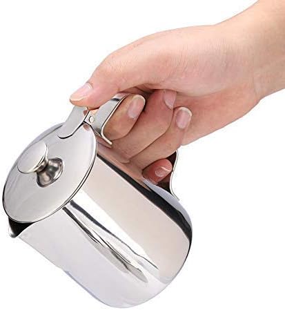 Fdit Edelstahl-Kaffeetasse, Milchaufschäumkrug mit Deckel für Latte-Kaffeekunst für Büro, Küche (600