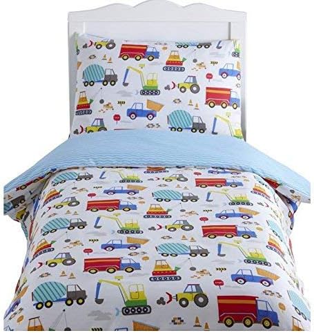 Kidz Club Bright Trucks Junior Bettbezug und Kissenbezug-Set, Wende-Steppdecke, Bagger, Polyester-Ba