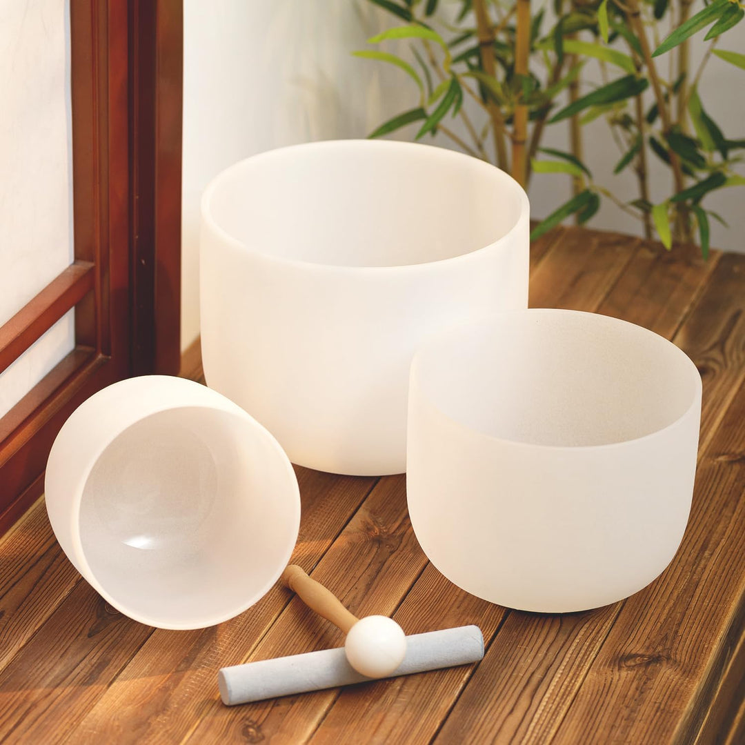 Hye-eun Kristall-Klangschalen, 432 Hz Klangschale 3er Set, 10zoll C, 8zoll F, 6zoll A,Meditations-Yo