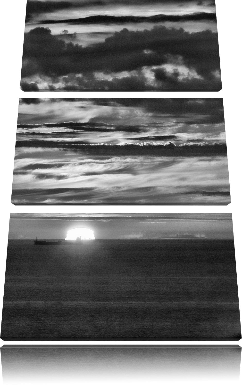 Pixxprint Monocrome, romantischer Sonnenuntergang über Meer 3-Teiler Leinwandbild 120x80 Bild auf Le