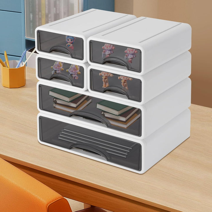 6 Schubladen Büro Aufbewahrungsbox aus Kunststoff, Stapelbare Schubladen Organizer für Dokumente, Bü