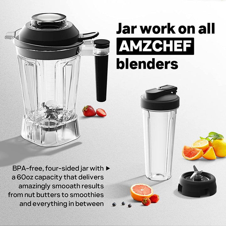 AMZCHEF 2-IN-1 Mixer Hochleistungsmixer 2000 Watt | ①1,85 Liter Mixer mit 6 Klingen | ②Bullet Smooth