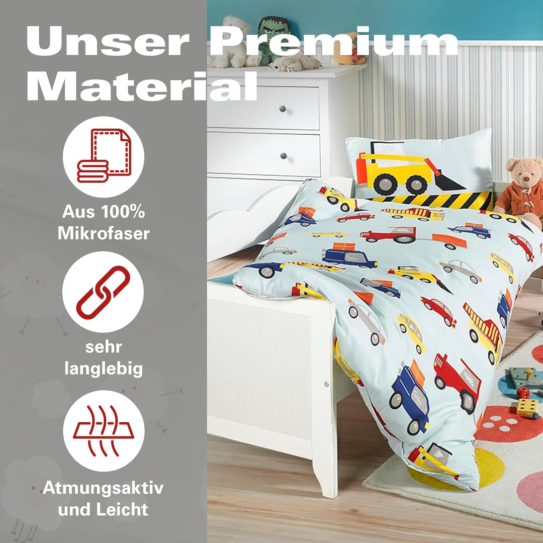 Kinder Baby Bettwäsche Set für Mädchen und Jungen | 100x135 cm + 40x60 cm | 100% Polyester Mikrofase