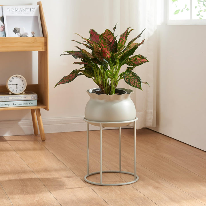 [en.casa] Blumenständer Assen Pflanzenständer mit Blumentopf Metall Hellgrau Pflanzenregal 38 x 23,5