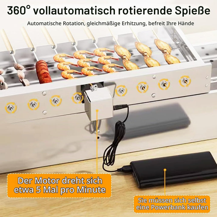 Elektrischer Drehspiess, 50 cm Grillspiessdreher Edelstahl Mit USB Motor 5 U/Min 9 Loch Schaschlik D