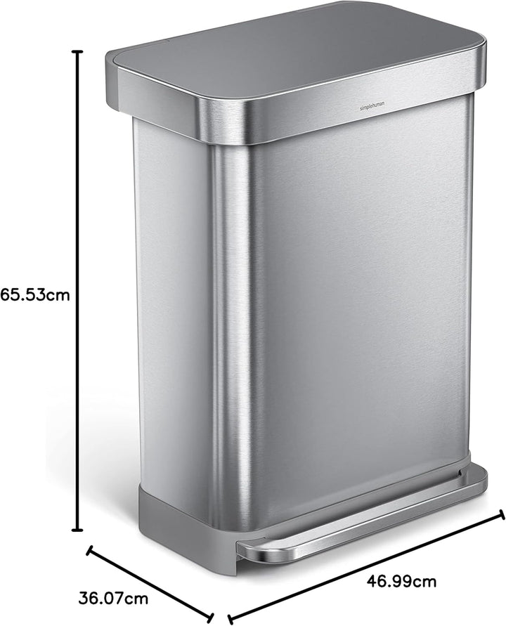 simplehuman CW2086 55 Liter, rechteckiger Treteimer mit Beutelfach, Mülleimer Küche, gebürsteter Ede