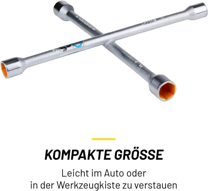 DUNLOP Wagenkreuz – Kreuzschlüssel Auto passend für die Abmessungen 17–19–21–23 mm – Radkreuzschlüss