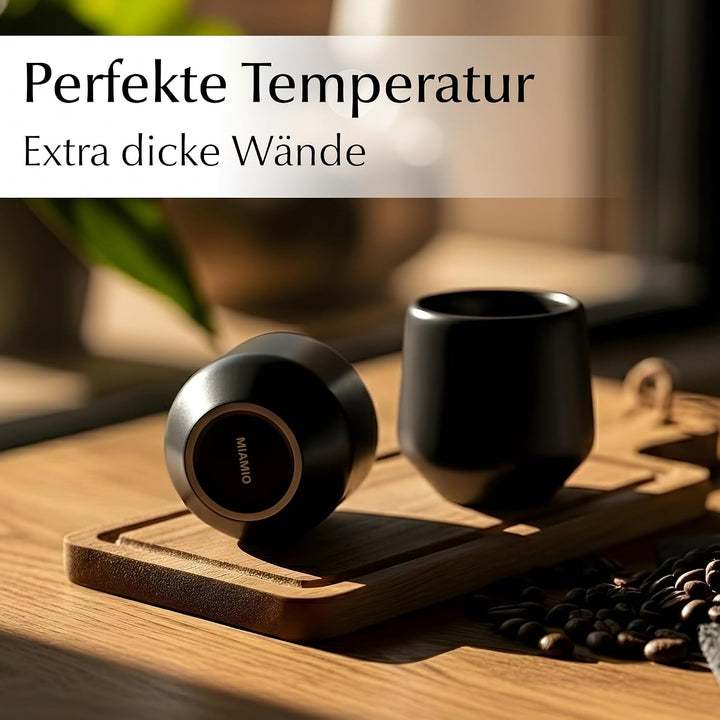 MIAMIO - Espressotassen/Mokkatassen, Keramik (4×90ml) - Luxe (Schwarz) | Keramik Espressotassen ohne