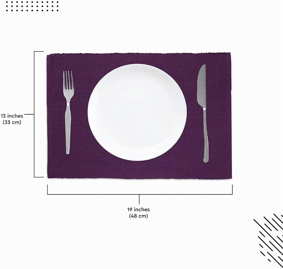 Encasa XO Platzsets Esstisch Set von 6 | Lila | Fein gerippte Baumwoll-Tischunterlage | Grösse 48x32