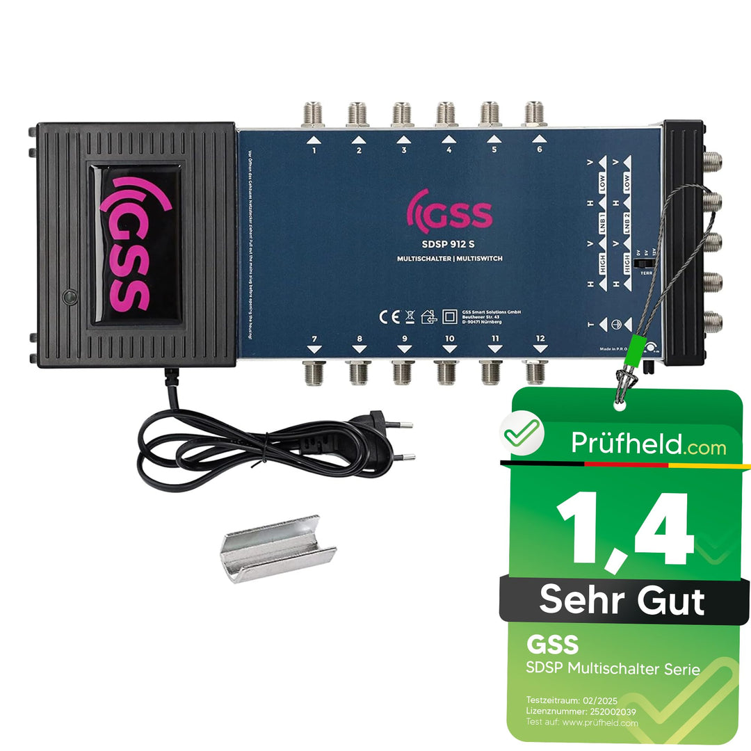 GSS 9/12 Multischalter für 12 Teilnehmer & 2 Satelliten inkl. Aufdrehhilfe - für 2 Quad oder 2 Quatt