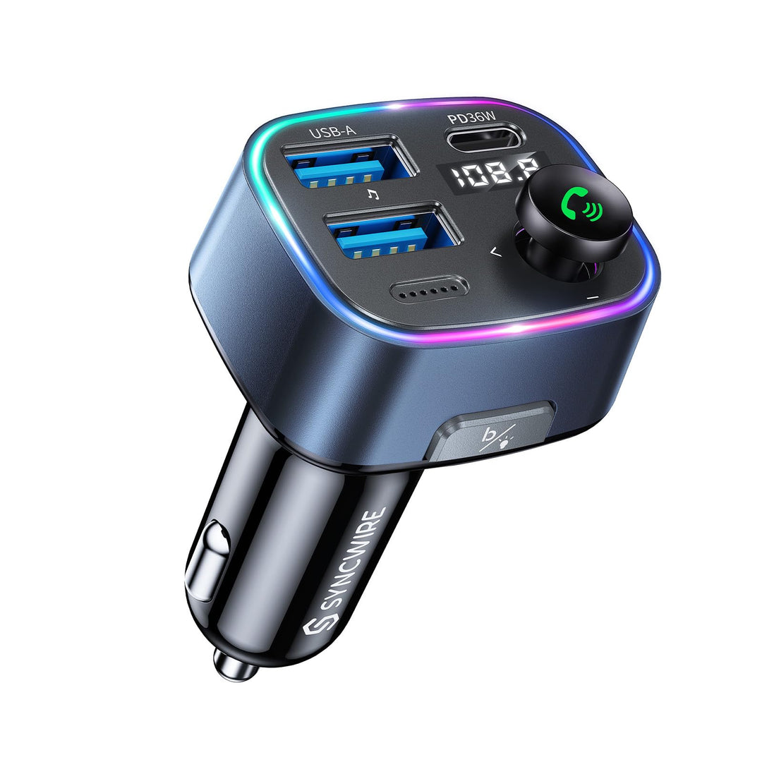 SYNCWIRE Bluetooth 5.3 FM-Transmitter-Autoladegerät 48W (PD 36W &12W) Dualer USB-Anschluss Ladegerät
