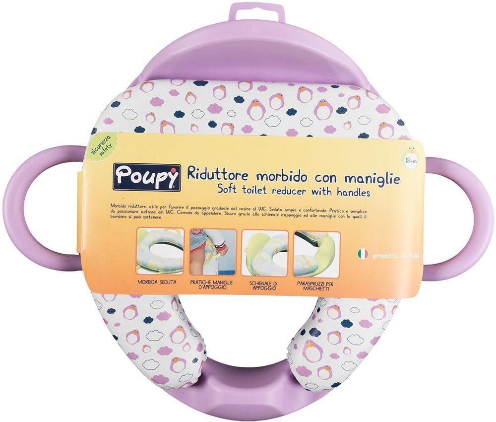 Poupy WC-Verkleinerer für Kinder, weich, lila, mit zwei Griffen, einer Rückenlehne und einem grossen